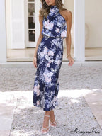 Floral Halter Neck Charming Elastic Waist Maxi Dress image 19