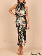 Floral Halter Neck Charming Elastic Waist Maxi Dress image 10