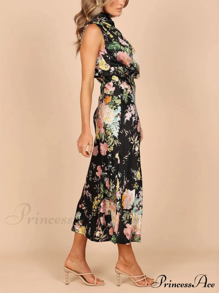 Floral Halter Neck Charming Elastic Waist Maxi Dress image 9