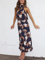 Floral Halter Neck Charming Elastic Waist Maxi Dress image 12