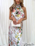 Floral Halter Neck Charming Elastic Waist Maxi Dress image 1