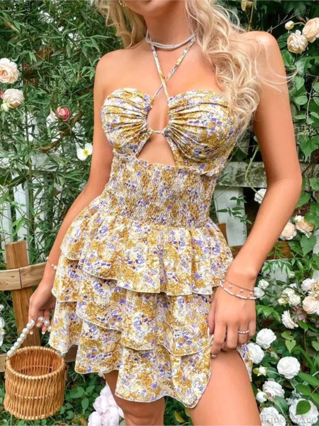 Floral Halter Neck Lace-Up Mini Floral Dress image 4