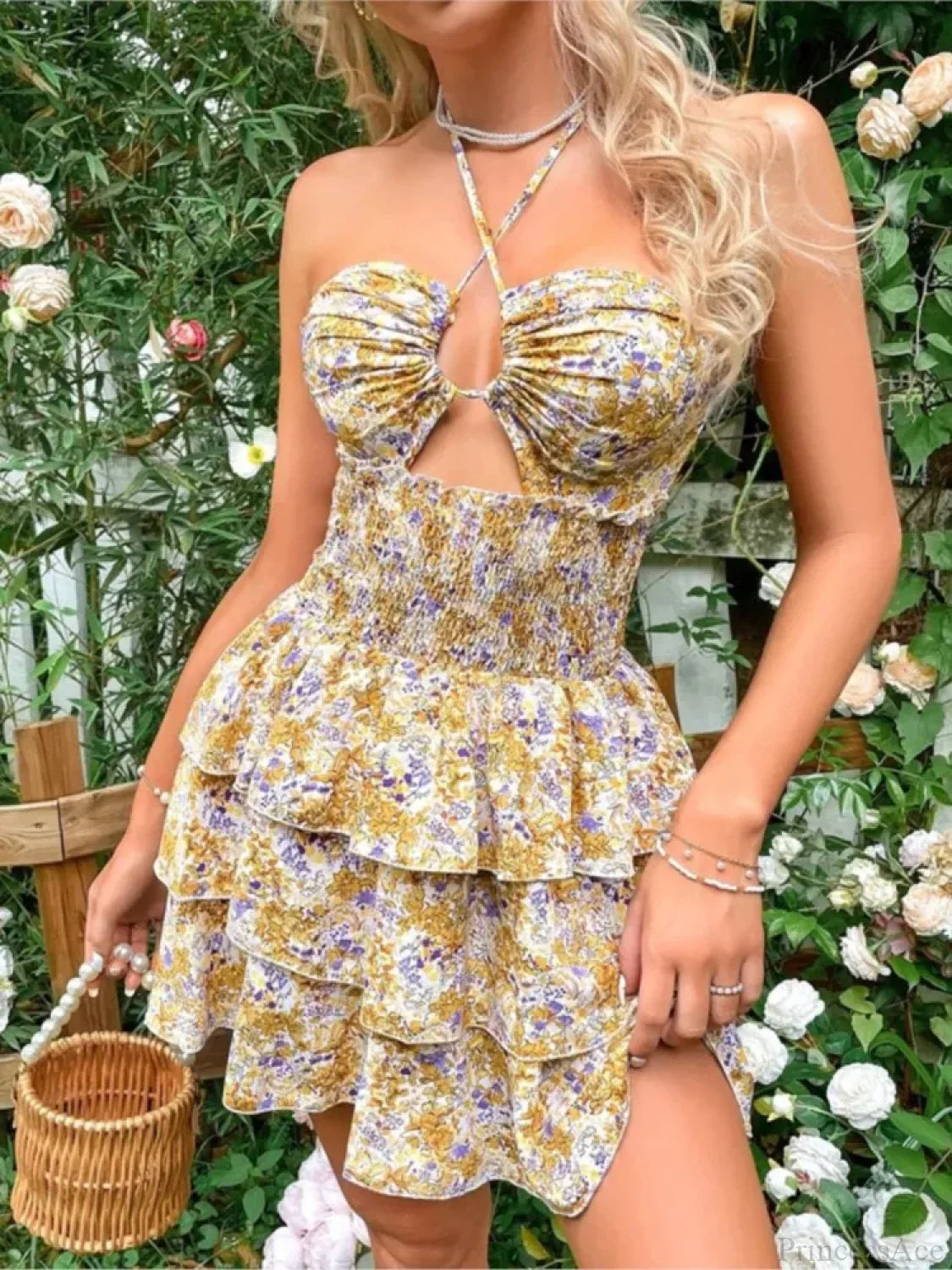 Floral Halter Neck Lace-Up Mini Floral Dress image 4