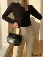 Floral Hollow Knit Crew Modern Neck Long Sleeve Top image 7