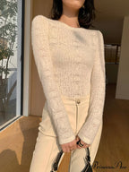 Floral Hollow Knit Crew Modern Neck Long Sleeve Top image 5