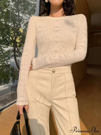 Floral Hollow Knit Crew Modern Neck Long Sleeve Top image 4