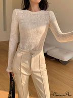 Floral Hollow Knit Crew Modern Neck Long Sleeve Top image 3