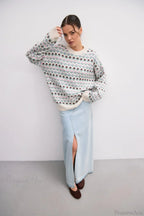 Floral Jacquard Crew Neck Knit Sweater image 3