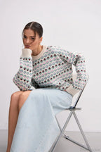 Floral Jacquard Crew Neck Knit Sweater image 2