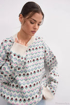Floral Jacquard Crew Neck Knit Sweater image 5