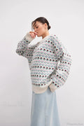 Floral Jacquard Crew Neck Knit Sweater image 1
