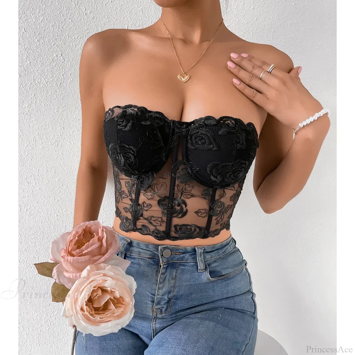 Floral Lace Backless Short Y2K Sexy Crop Top image 2