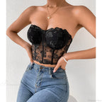 Floral Lace Backless Short Y2K Sexy Crop Top image 1