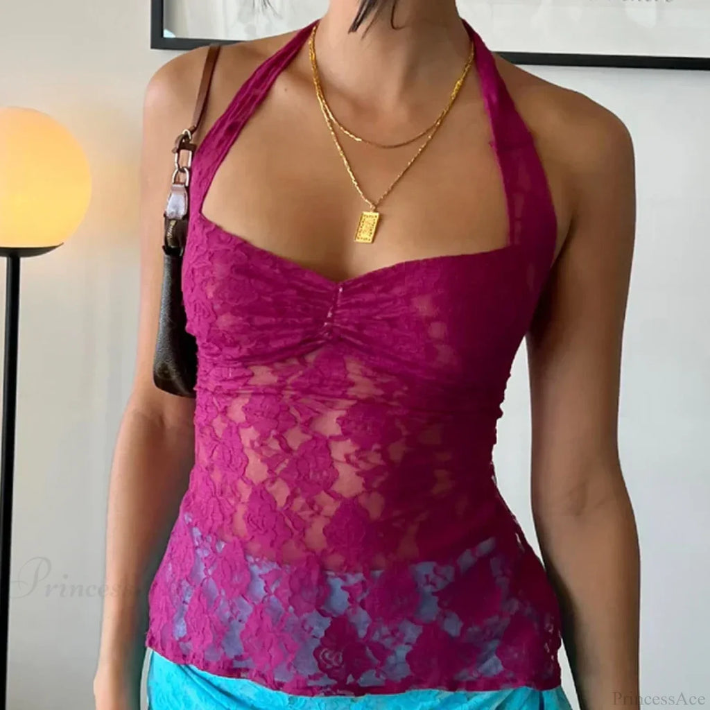 Floral Lace Mesh Sheer Backless Crop Top image 1