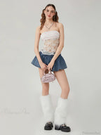 Floral Lace Mesh Sheer Strapless Backless Tie-up Tube Top image 3