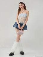 Floral Lace Mesh Sheer Strapless Backless Tie-up Tube Top image 4