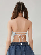 Floral Lace Mesh Sheer Strapless Backless Tie-up Tube Top image 6