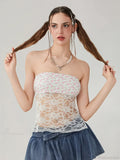 Floral Lace Mesh Sheer Strapless Backless Tie-up Tube Top image 7