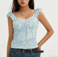 Floral Lace Patchwork Sleeveless Slim Fit Club Crop Vest image 1