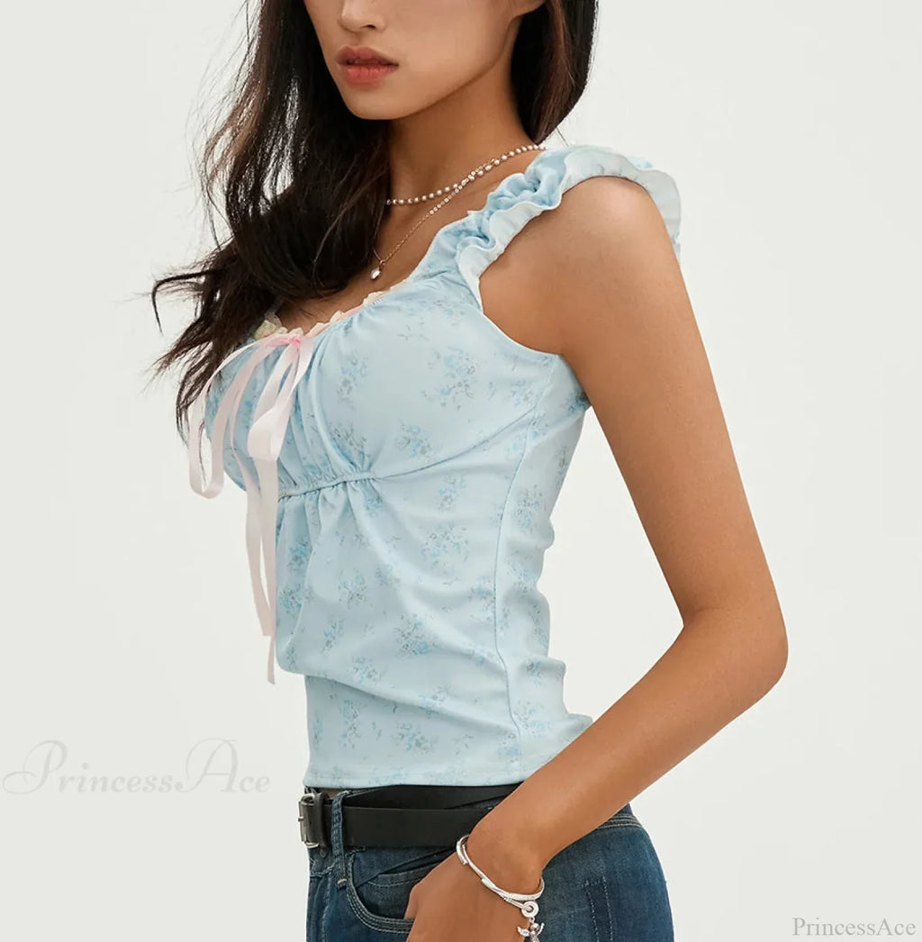 Floral Lace Patchwork Sleeveless Slim Fit Club Crop Vest image 3