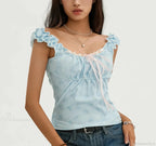 Floral Lace Patchwork Sleeveless Slim Fit Club Crop Vest image 4