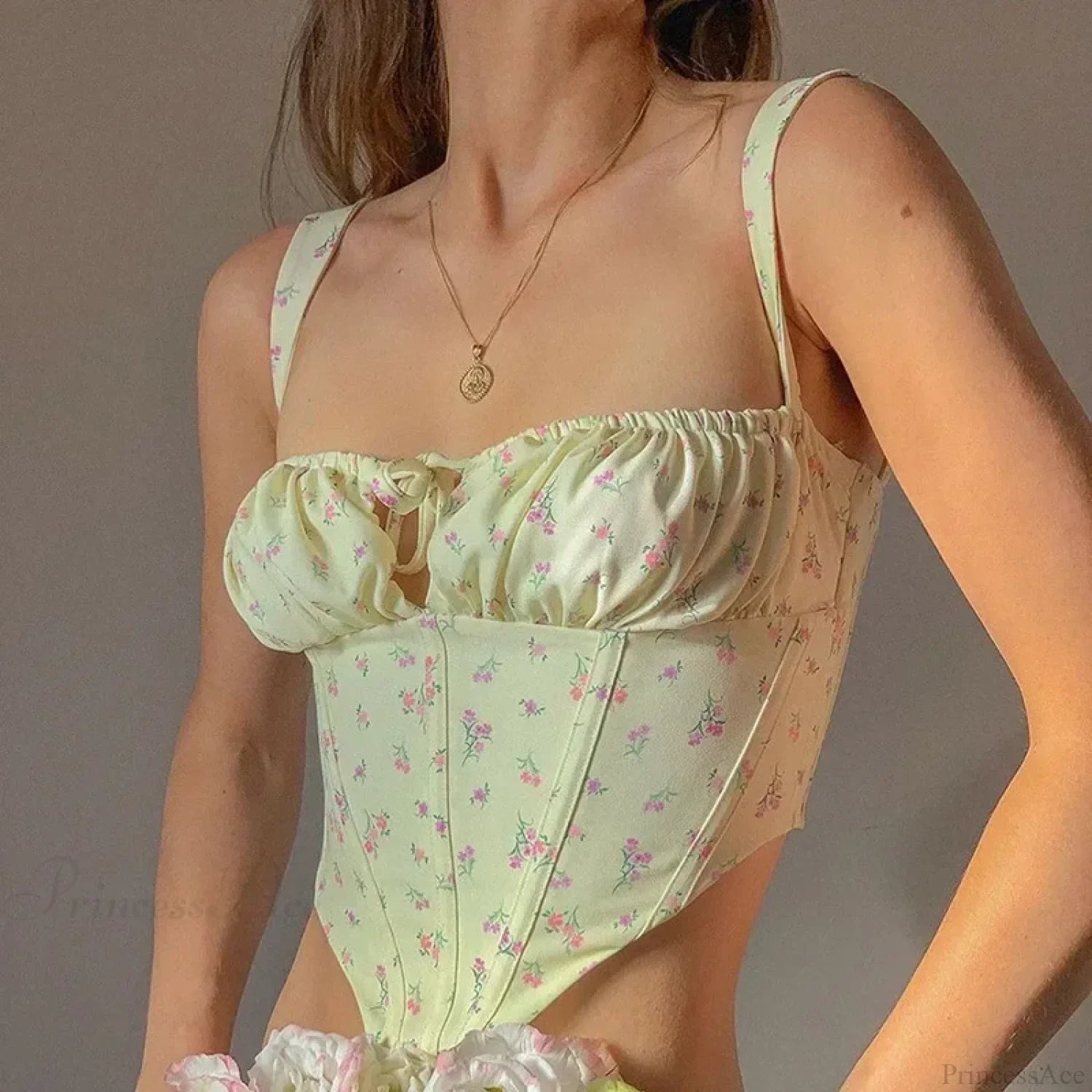 Floral Lace Ruched Tie Low Cut Slim Fit Backless Bustier image 2