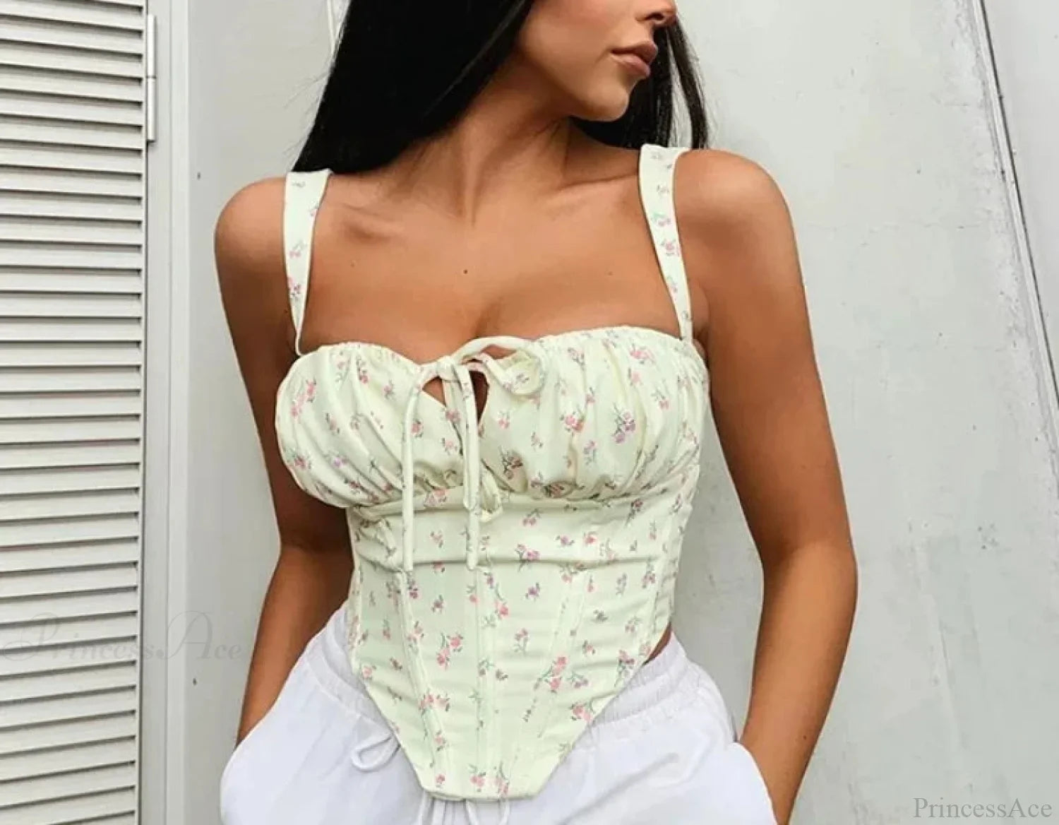 Floral Lace Ruched Tie Low Cut Slim Fit Backless Bustier image 3
