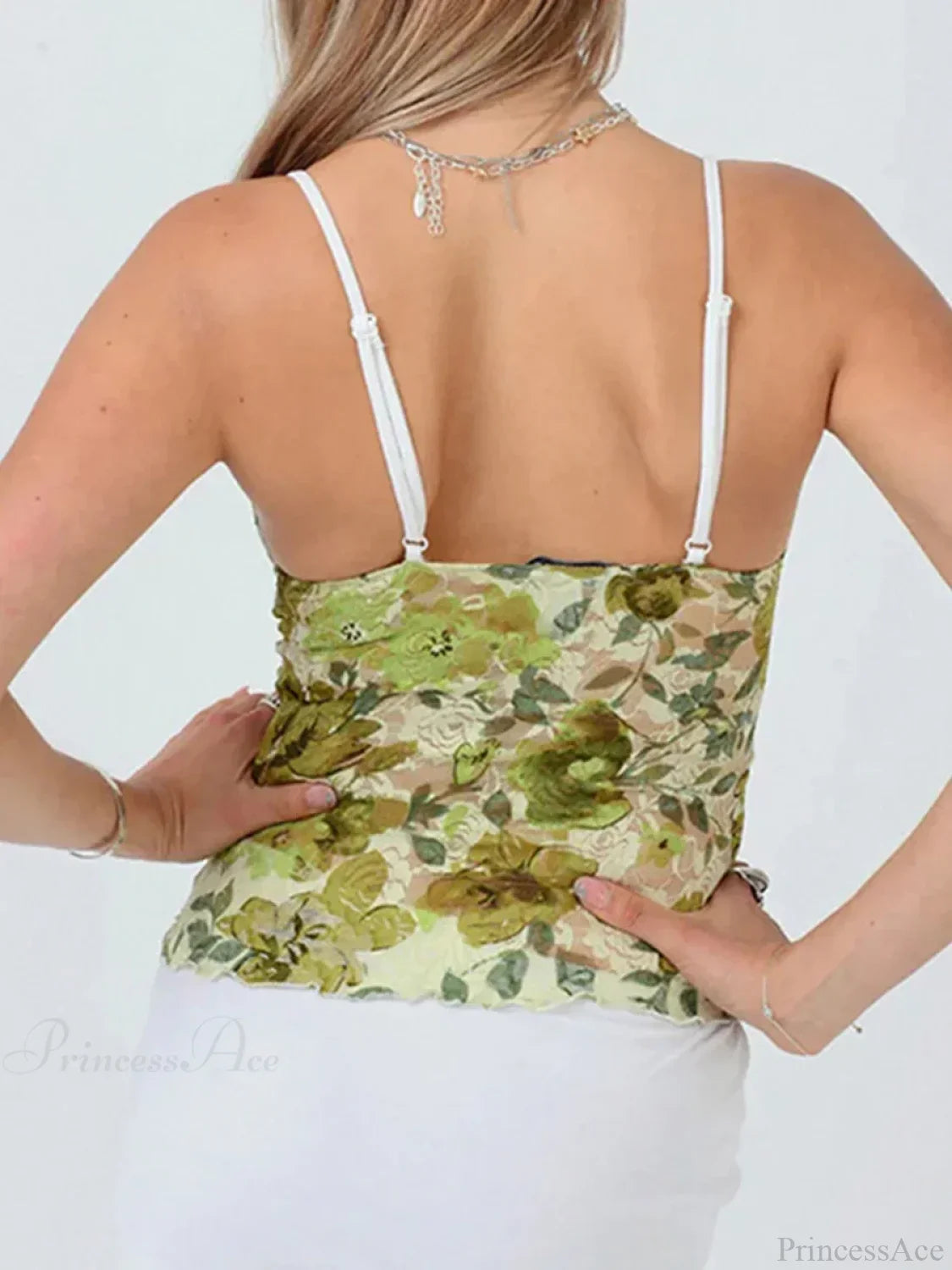 Floral Lace Sheer Spaghetti Strap V-neck Harajuku Crop Top image 3