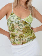 Floral Lace Sheer Spaghetti Strap V-neck Harajuku Crop Top image 1