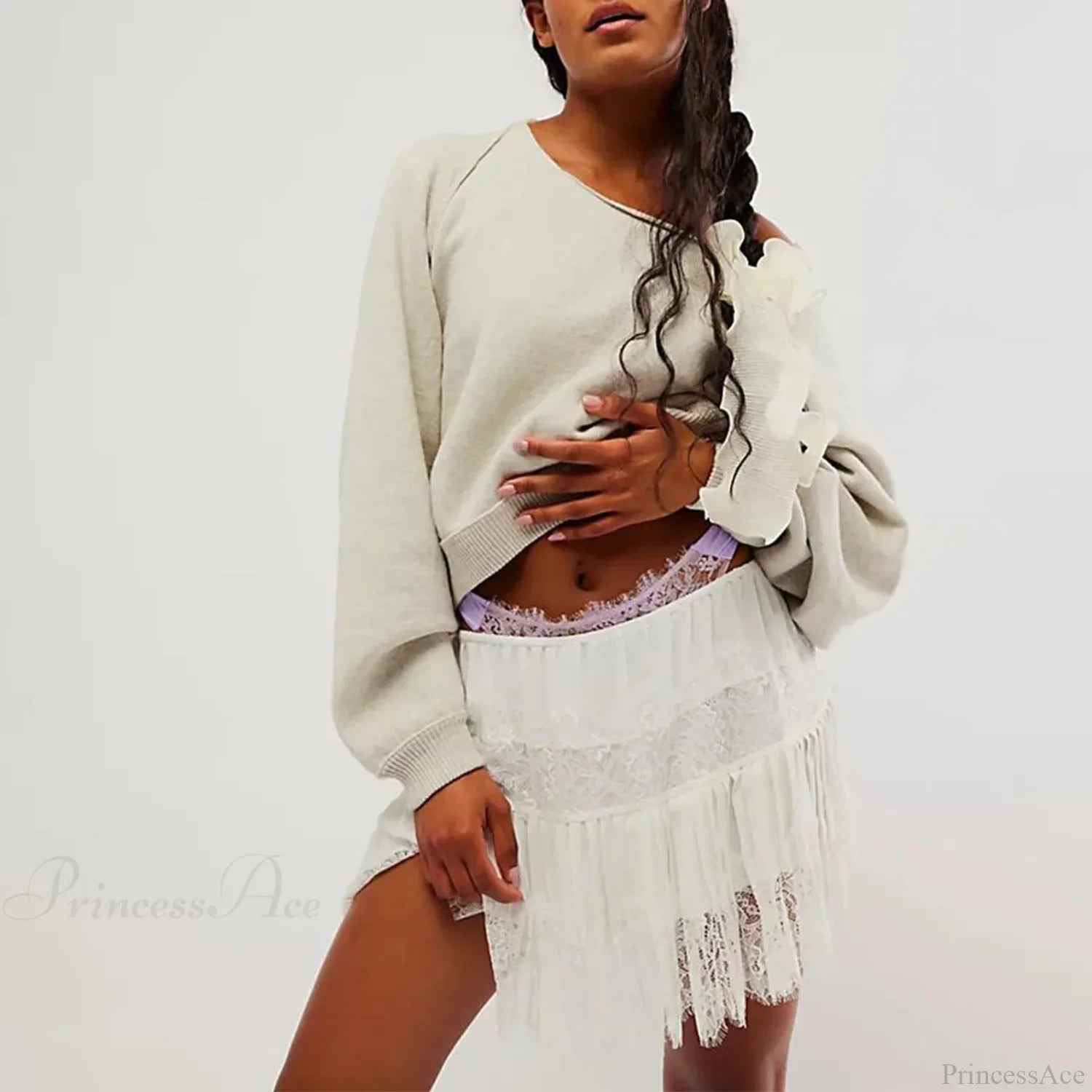 Floral Lace Tiered Slip Skirt image 5