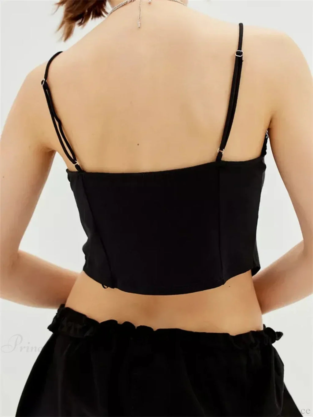 Floral Lace Trim Ruffle Split Strap Crop Top image 5