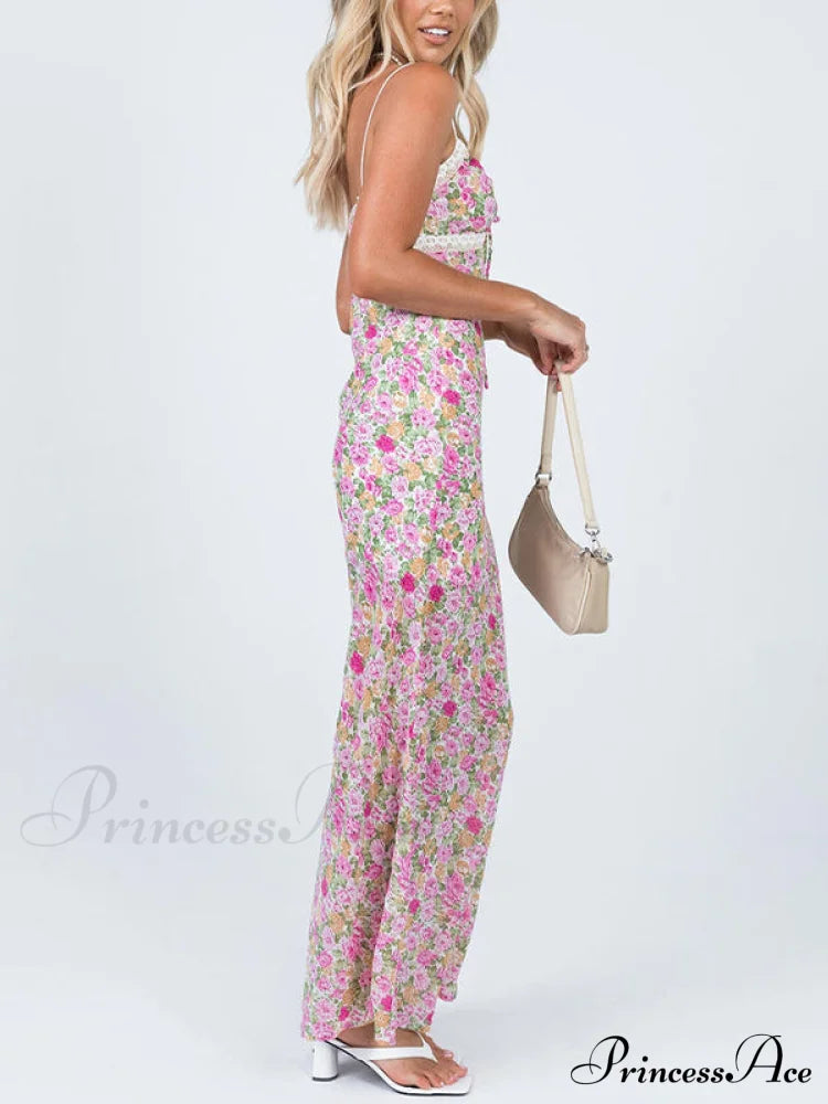 Floral Lace Trim Trendy Checkered Cropped Floral Dress image 2