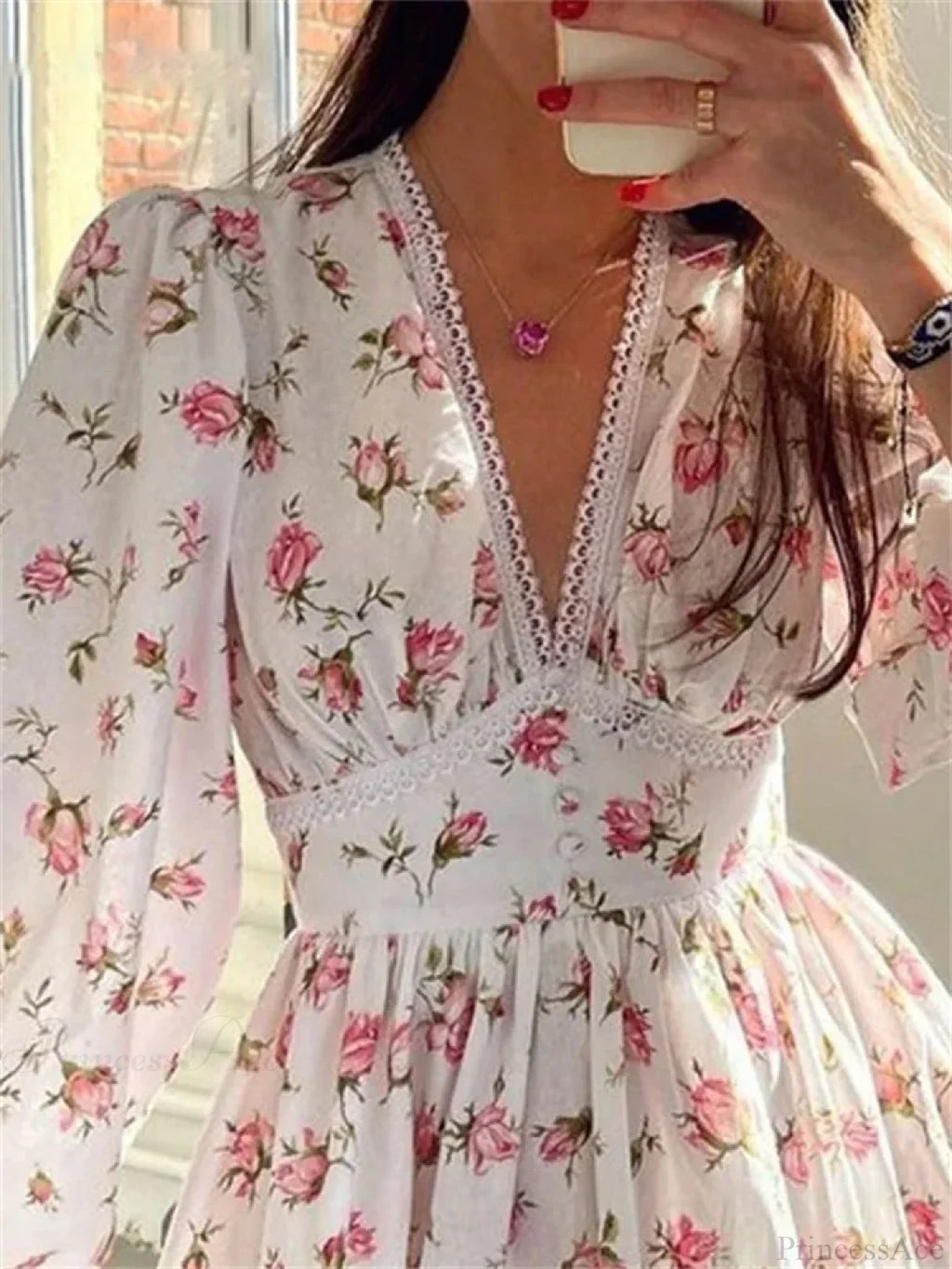 Floral Lantern-Sleeve Mini Dress image 3