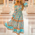 Floral Long Sleeve Belt Tassel Off Shoulder Boho Dress image 1