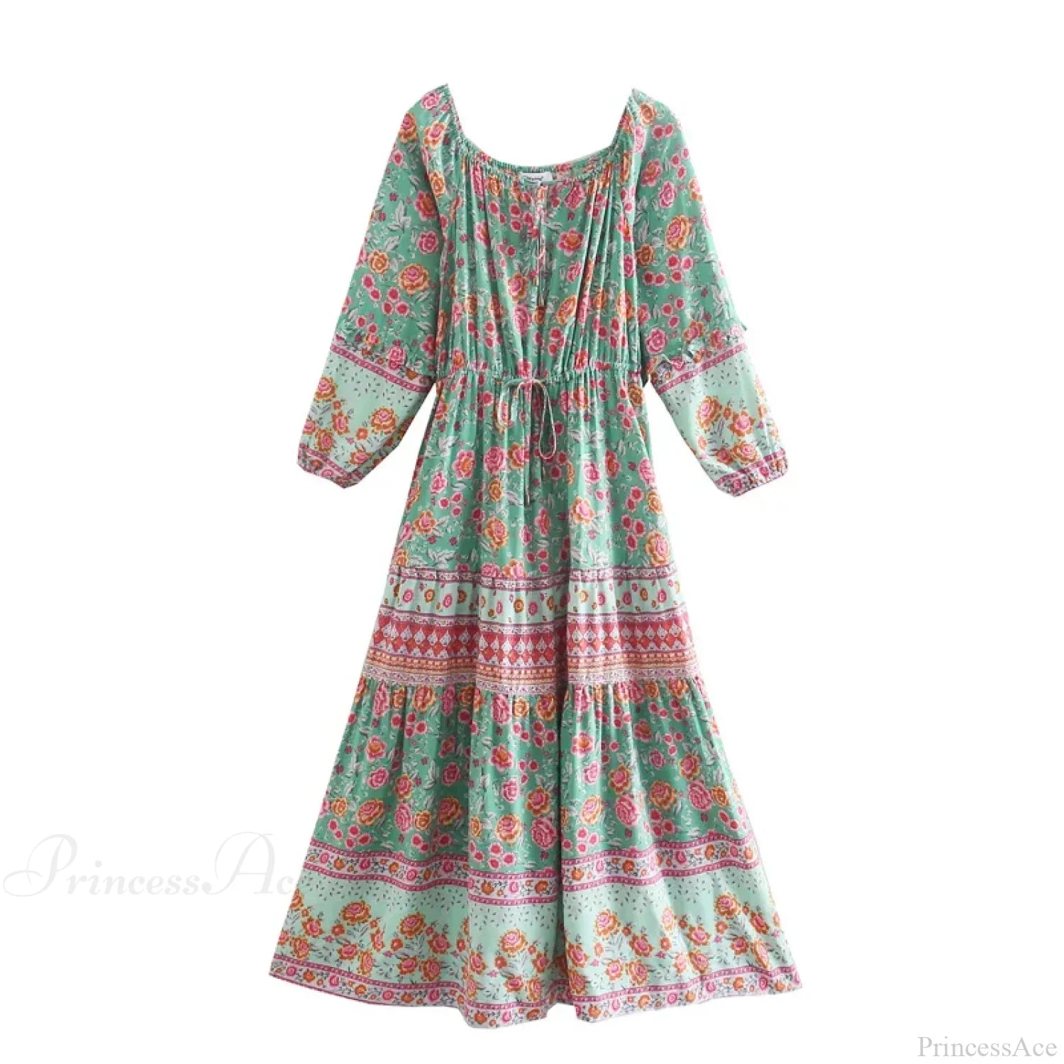 Floral Long Sleeve Belt Tassel Off Shoulder Boho Dress image 2