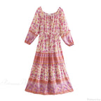 Floral Long Sleeve Belt Tassel Off Shoulder Boho Dress image 3