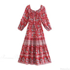 Floral Long Sleeve Belt Tassel Off Shoulder Boho Dress image 4
