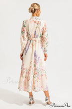 Floral Long Sleeve Charming Maxi Dress With Belt image 2