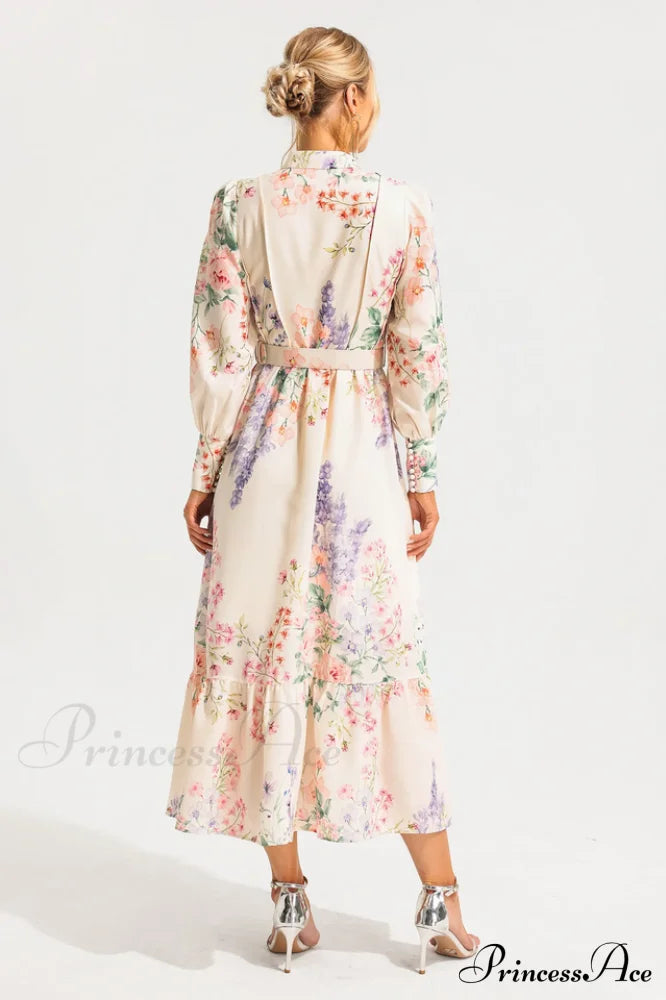 Floral Long Sleeve Charming Maxi Dress With Belt image 2
