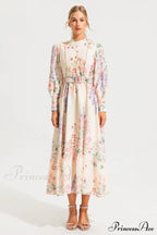 Floral Long Sleeve Charming Maxi Dress With Belt image 4
