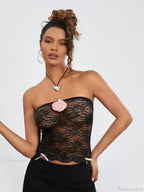 Floral Mesh See-through Strapless 3D Flower Bandeau image 5