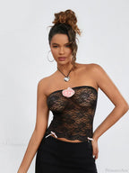 Floral Mesh See-through Strapless 3D Flower Bandeau image 3