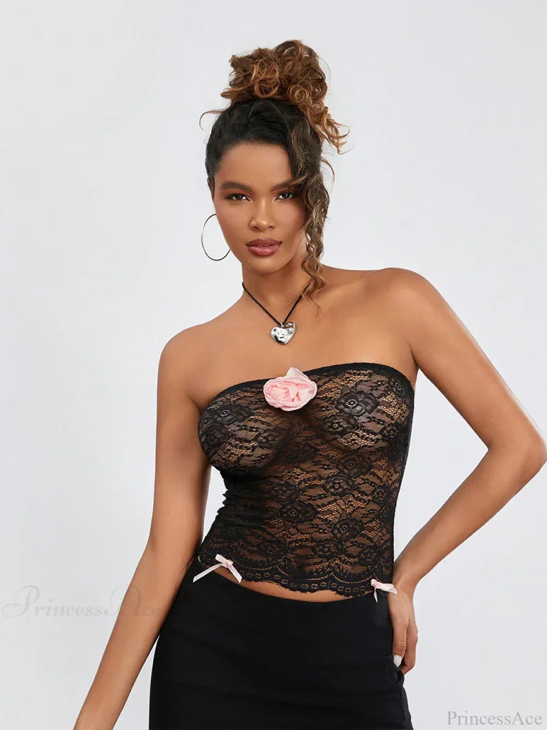 Floral Mesh See-through Strapless 3D Flower Bandeau image 3