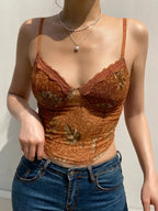Floral Mesh Vintage Aesthetic Y2K Crop Top image 1