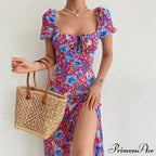 Floral Midi Dress with Puffy Sleeves and Slit image 4