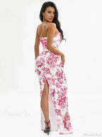 Floral Off-Shoulder Tube Bandeau Slit Bodycon Beach Holiday Floral Dress image 5