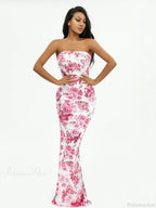 Floral Off-Shoulder Tube Bandeau Slit Bodycon Beach Holiday Floral Dress image 4