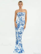 Floral Off-Shoulder Tube Bandeau Slit Bodycon Beach Holiday Floral Dress image 2