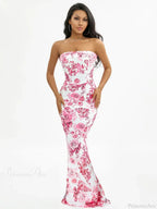 Floral Off-Shoulder Tube Bandeau Slit Bodycon Beach Holiday Floral Dress image 3