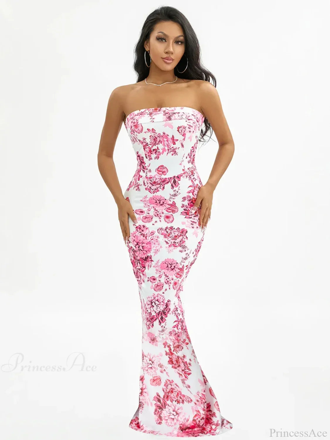 Floral Off-Shoulder Tube Bandeau Slit Bodycon Beach Holiday Floral Dress image 3